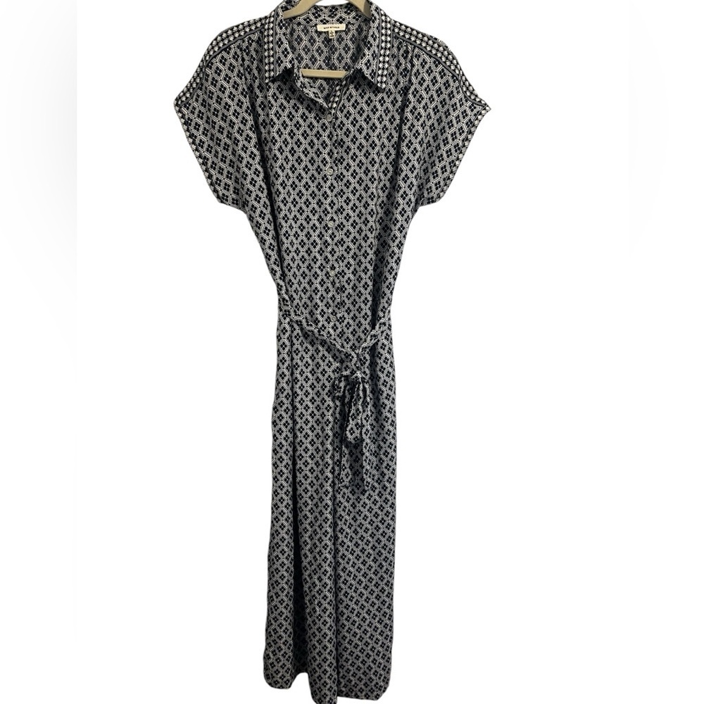 Max Studio Wide Leg Navy and White Geometric Jumpsuit size L